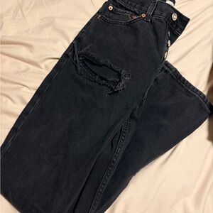 Topshop High Rise Black Distressed Jeans
